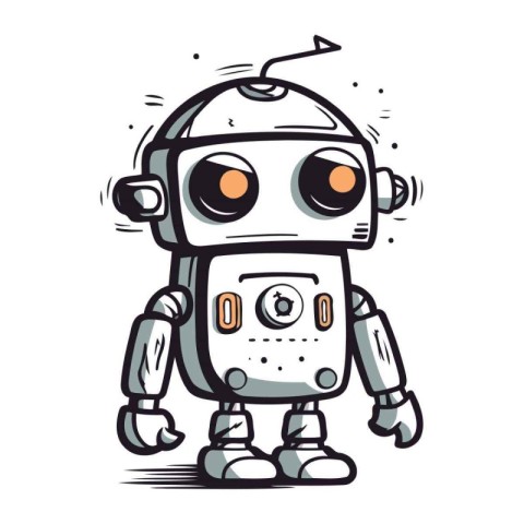 Cute robot cartoon vector illustration. Hand drawn doodle style.