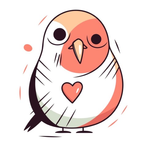 Vector illustration of cute cartoon bird with heart in its beak.