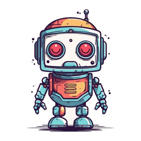 Cute cartoon robot. Vector illustration. Isolated on white backg