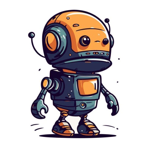 Cartoon robot with spanner. Vector illustration of a cute robot.