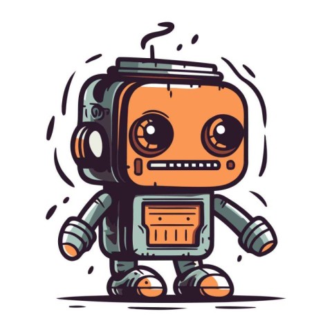 Cute cartoon robot. Vector illustration on white background. Eps