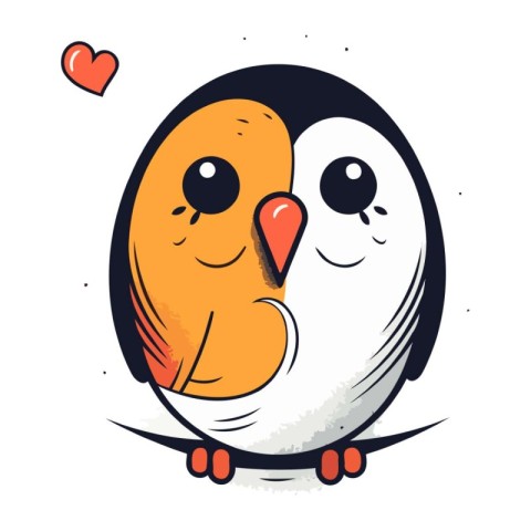 Cute cartoon penguin in love on white background. Vector illustr