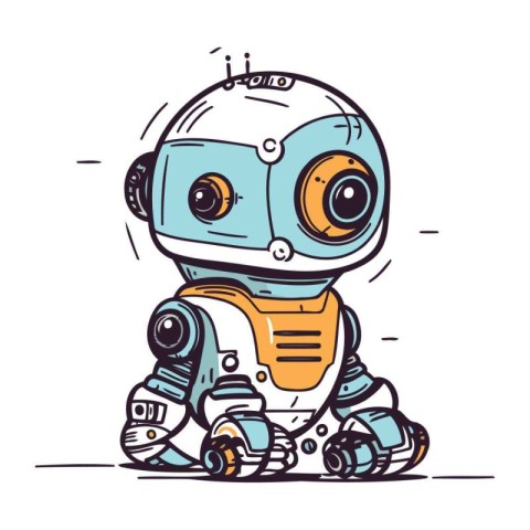 Cute cartoon robot. Hand drawn vector illustration. Doodle style