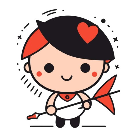 Cute boy with bow and arrow. Vector illustration in cartoon styl