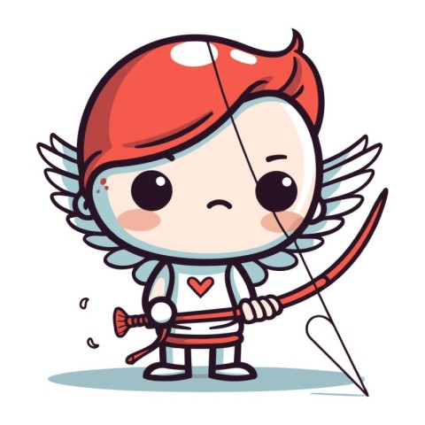 Cupid with bow and arrow character. Cute cartoon vector illustra