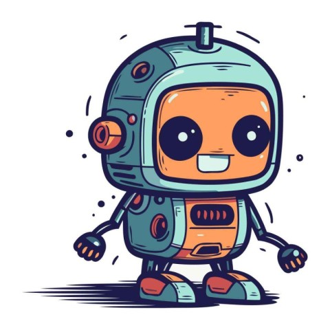 Cute cartoon robot. Vector illustration. Isolated on white backg