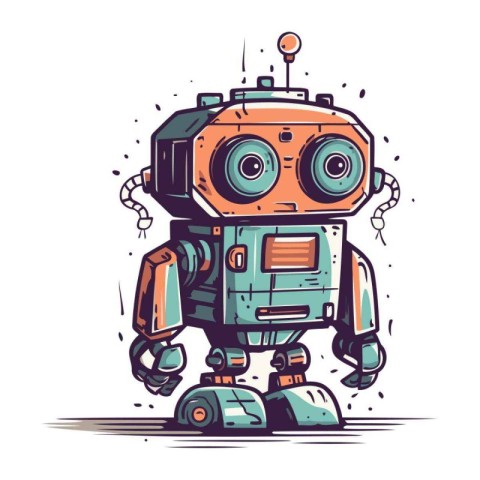 Cute robot. Vector illustration. Isolated on white background.