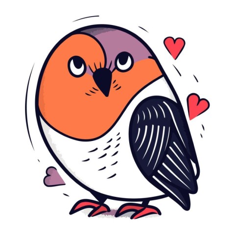 Illustration of a cute little bullfinch in love. Vector illustra