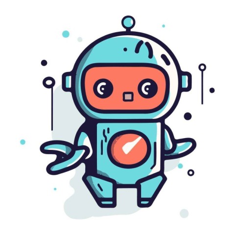 Cute cartoon robot character. Vector illustration in flat line s