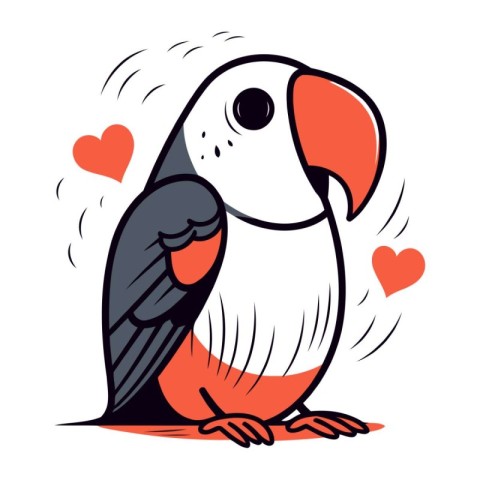 Vector illustration of a cute parrot with hearts in its beak