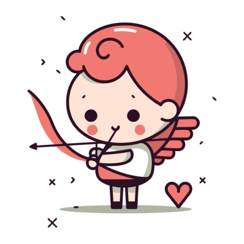 Cupid with bow and arrow. Cute cartoon vector illustration.