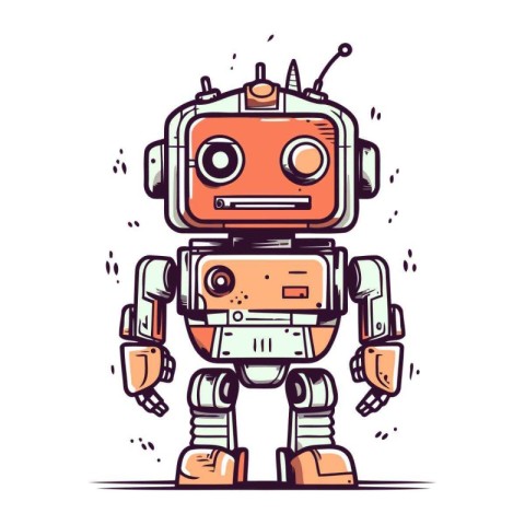 Cute robot vector illustration. Hand drawn doodle robot.