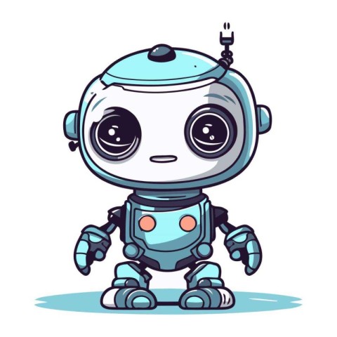 Cute cartoon robot. Vector illustration. Isolated on white backg