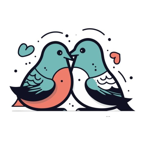 Cute doves in love. Vector illustration in line style.