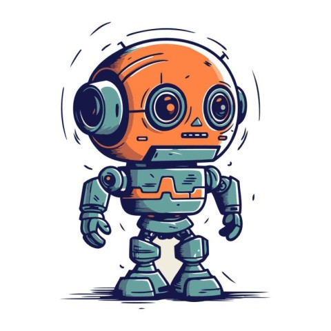 Cartoon robot with headphones. Vector illustration of a cute rob