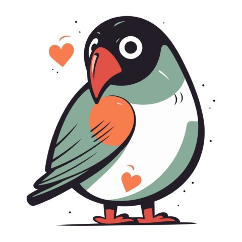 Cute cartoon penguin with heart. Vector illustration isolated on