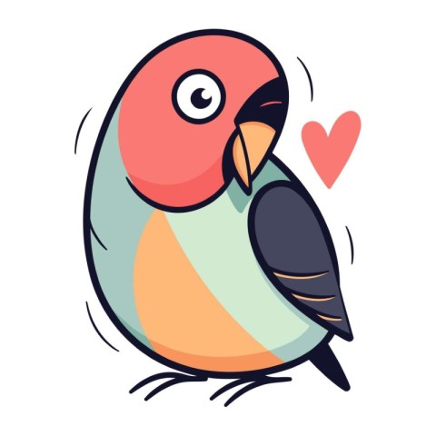 Cute cartoon parrot with heart. Vector illustration isolated on