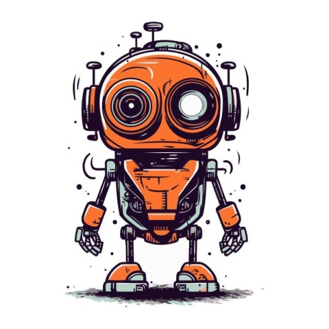 Cartoon robot. Vector illustration on white background. Isolated