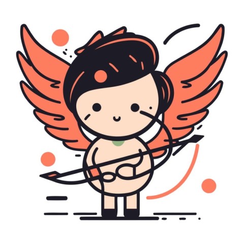 Cupid with bow and arrow. Vector illustration in line style.