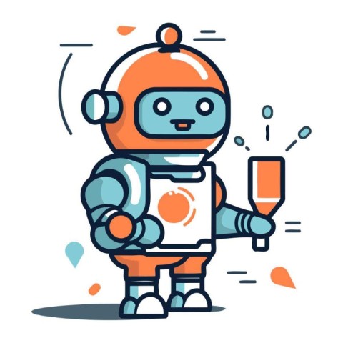 Cute robot holding a glass of champagne. Vector illustration in