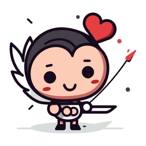 Cupid with bow and arrow. Cute cartoon vector illustration.