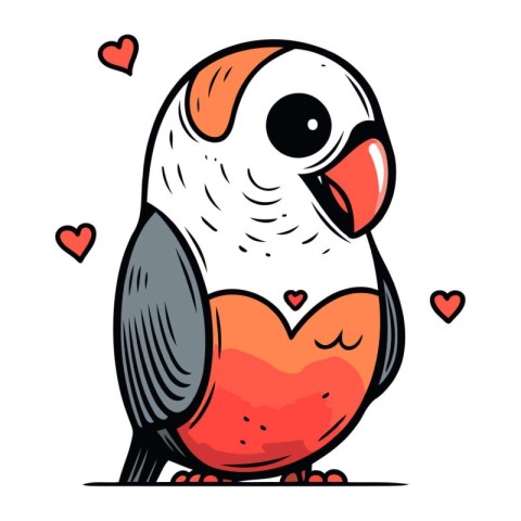 Vector illustration of a cute cartoon parrot with hearts in its