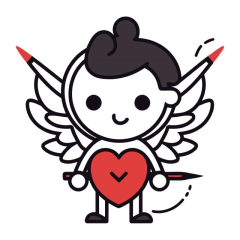 cute cupid angel with heart and arrow cartoon vector illustratio