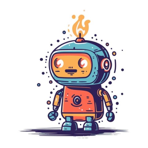 Cute cartoon robot. Vector illustration. Isolated on white backg