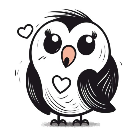 Cute cartoon owl with a heart in its beak. Vector illustration.