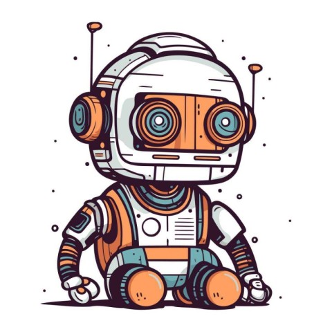 Cute cartoon robot. Hand drawn vector illustration isolated on w