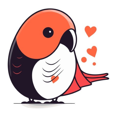 Cute cartoon bullfinch in love. Vector illustration on white bac