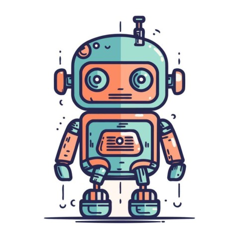 Cute robot. Vector linear illustration. Robot icon in flat style