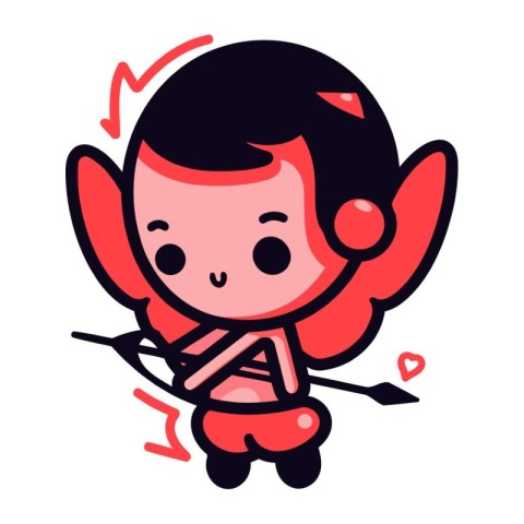 Cute cupid with bow and arrow. Vector illustration in cartoon st