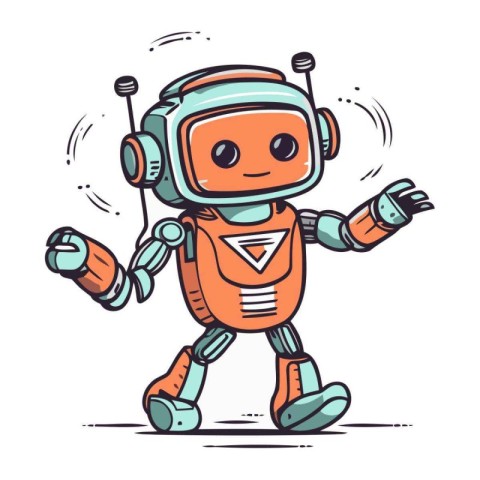 Cute cartoon robot. Hand drawn vector illustration. Doodle style