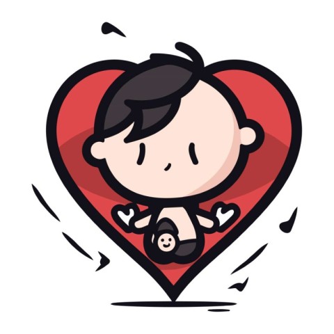 Cute Boy with Heart   Cartoon Vector Illustration