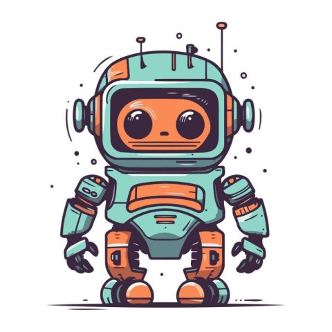 Cute cartoon robot. Vector illustration in doodle style.