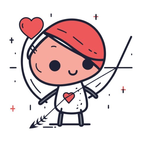 Cute cartoon cupid with bow and arrow. Vector illustration.