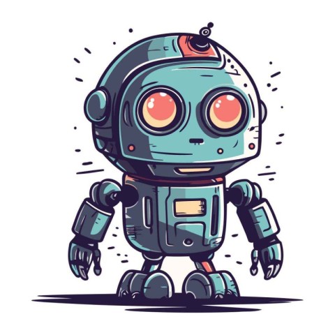 Cute cartoon robot. Hand drawn vector illustration isolated on w