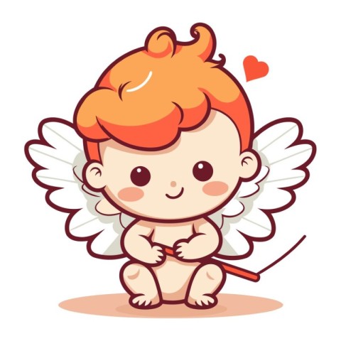 Cupid with wings and bow. Cute cartoon vector illustration.