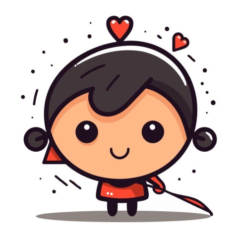 Cute Little Girl with Heart Shape Cartoon Character Vector Illus