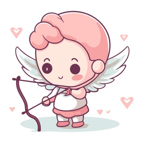 Cute cartoon cupid with bow and arrow. Vector illustration.