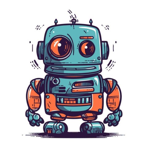 Cute robot. Vector hand drawn illustration in cartoon comic styl