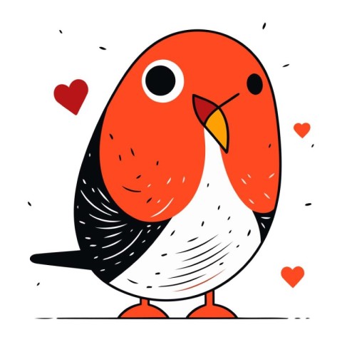 Cute red bird in love. Valentines day card. Vector illustration.