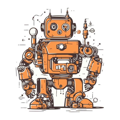 Retro robot. Isolated on white background. Vector illustration.