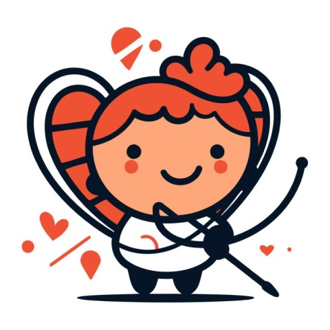 Cute little cupid with bow and arrow. Vector illustration.