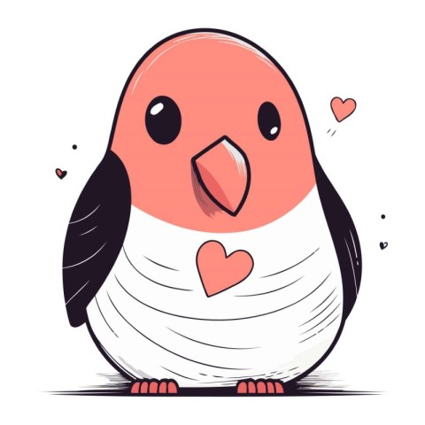 Cute penguin with heart. Vector illustration on white background