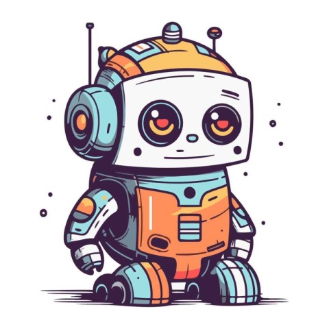 Cute robot. Vector illustration. Cartoon style. Isolated on whit