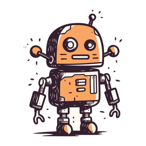 Cute cartoon robot. Vector illustration. Isolated on white backg