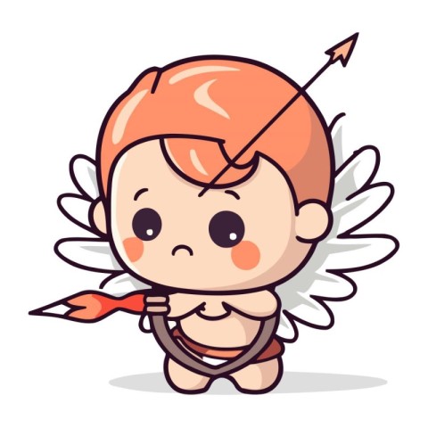 Cupid Cartoon Character with Bow and Arrow. Vector Illustration.