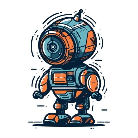 Cute robot. Vector illustration. Isolated on white background.